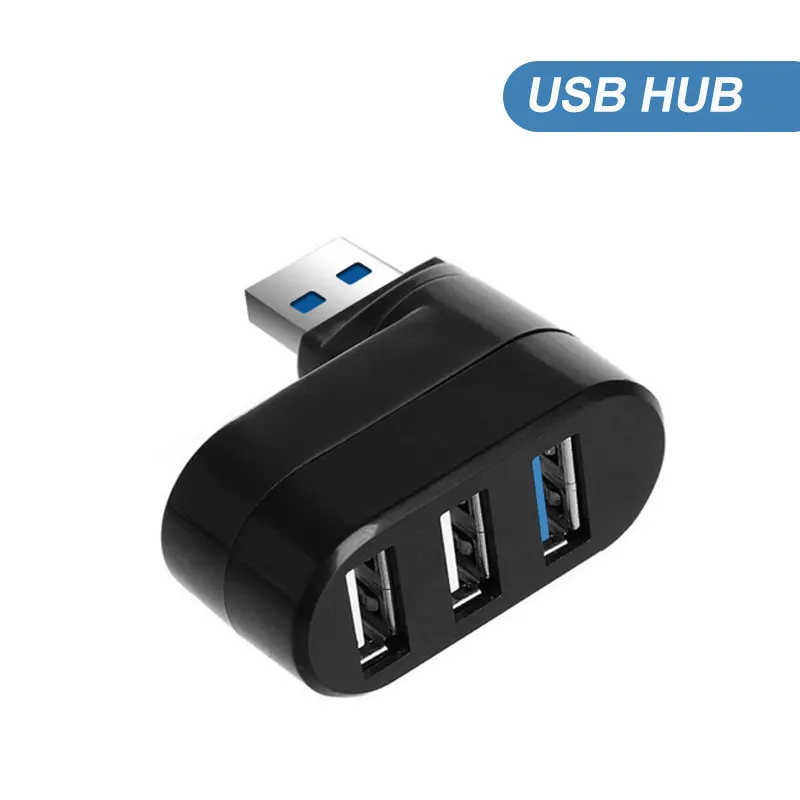 Usb-хаб, вращающийся, высокоскоростной, 3 порта, USB, несколько концентраторов, 2,0, USB адаптер для ноутбука, компьютера, концентратор, USB, несколько карт-ридеров, адаптер - Цвет: Черный