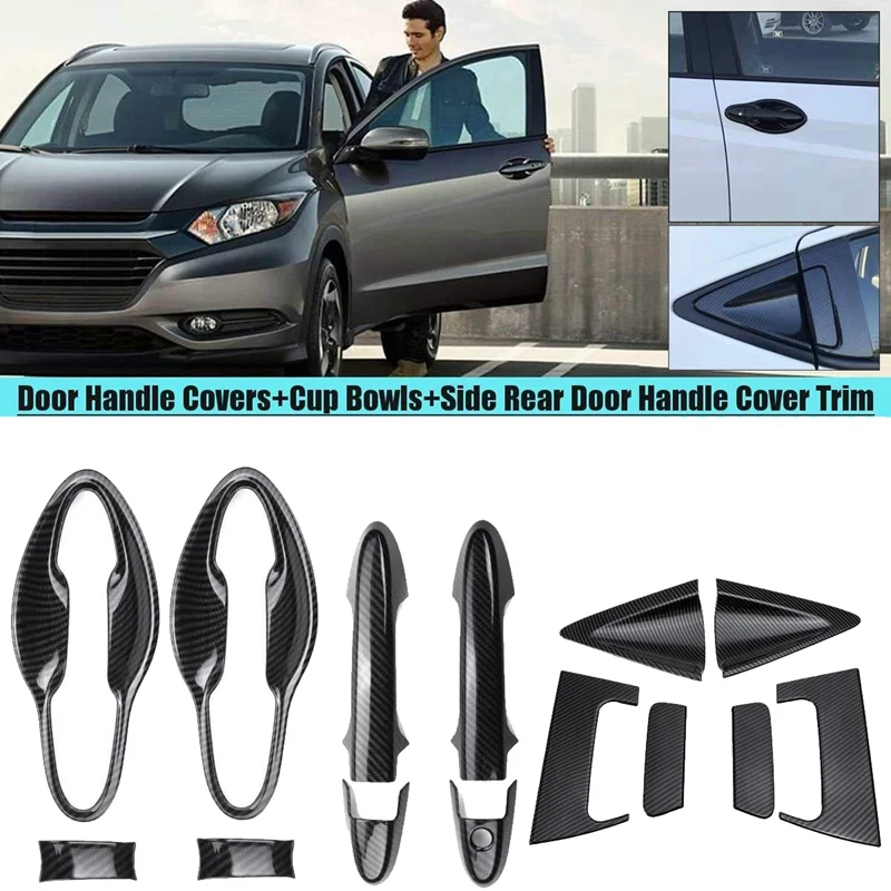 

Car Carbon Fiber Front Door Handle + Rear Door Handle Sticker Cover Decoration for Honda HR-V HRV 2016 2017 2018