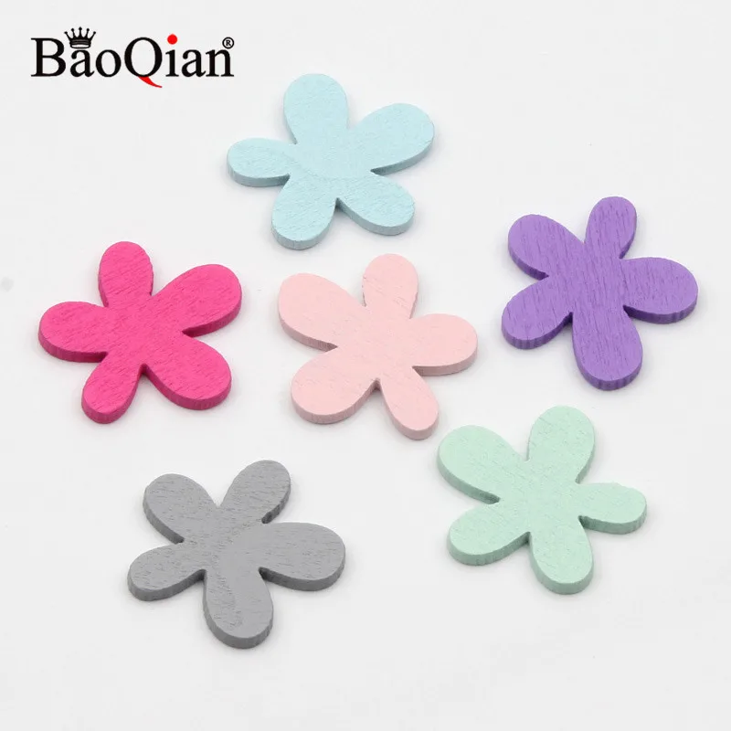 

20Pcs 26mm Mixed Color Flower Wooden Slice For DIY Wood Crafts Embellishments Home Decoration Accessories