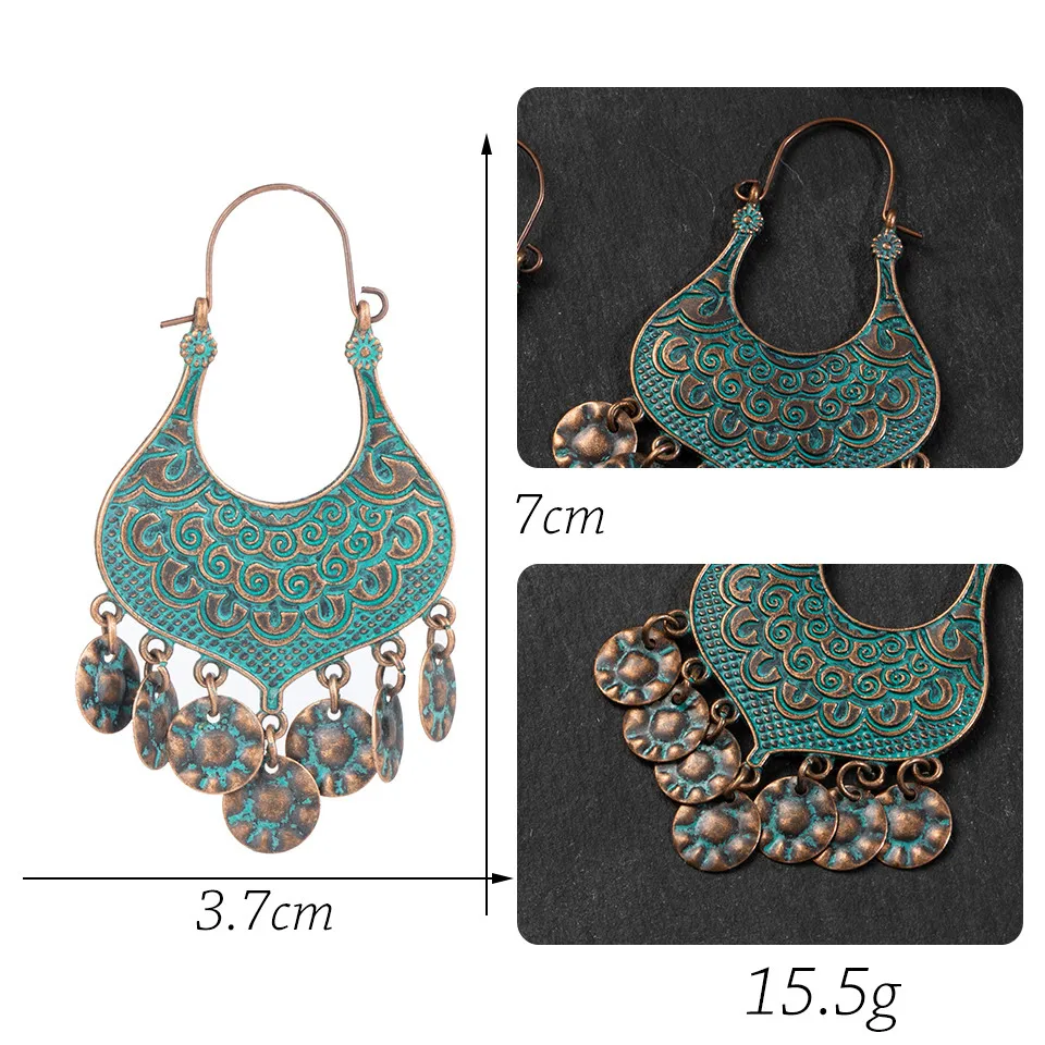 Vintage Ethnic Long Metal Leaf Big Drop Earrings for Women 2019 Bohemian Geometric Tassel Fringe Stones Women's Earring Jewelry (9)