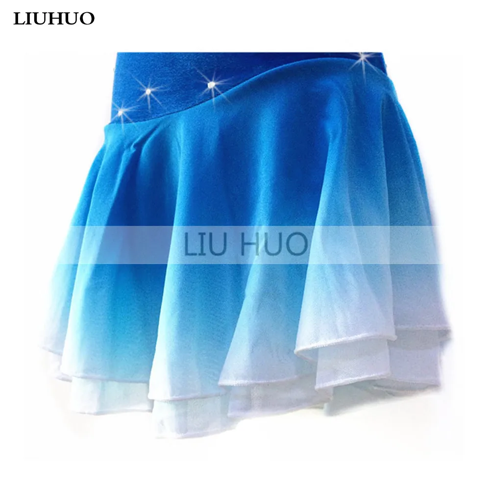 LIUHUO Women Girls Costume Performance Children Gymnastics Ballet Competition Leotard Ice Figure Skating Dress Dance Blue Velvet