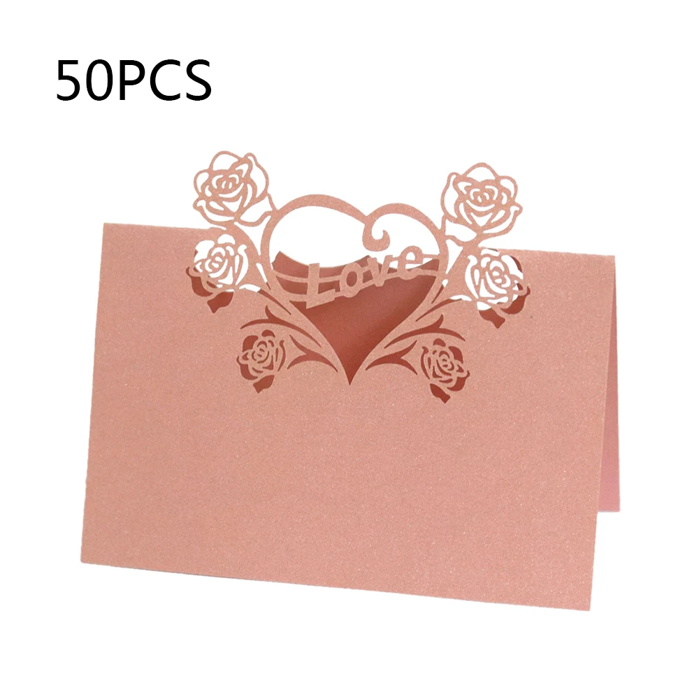 Birthday Party Decor Place Cards Laser Cut 50 Pcs Hollow Pattern Heart Shape Wedding Event Table Name Card Flower Decoupage - Цвет: as picture