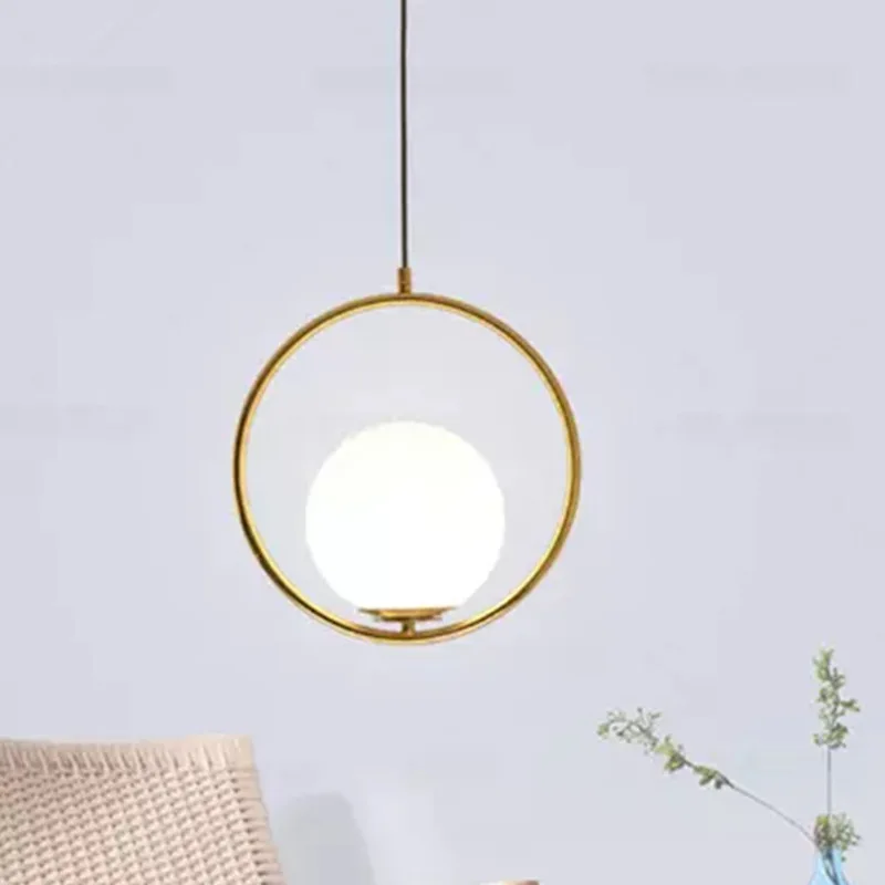 

Nordic Art Glass Circle Hanging Light Postmodern Restaurant Bar Bedside Led Pendant Light Simple Bedroom Ring Ball Lamp Fixtures