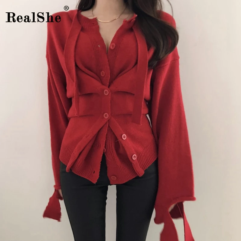 

RealShe Women Cardigan 2019 O-neck Full Sleeve Button Sweaters For Women Autumn Winter Casual Knitted Sweters Cardigan for Women