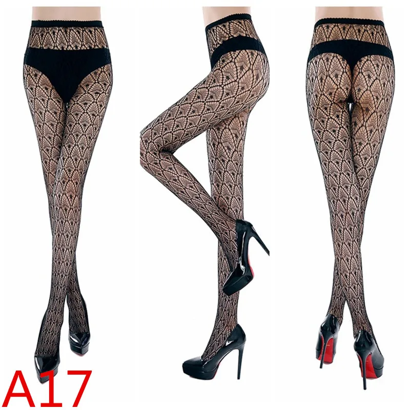 Недорогие черные чулки с вышивкой размера плюс, женское сексуальное дамское белье колготки из жаккардовой ткани, женские колготки 27 стилей - Цвет: A17