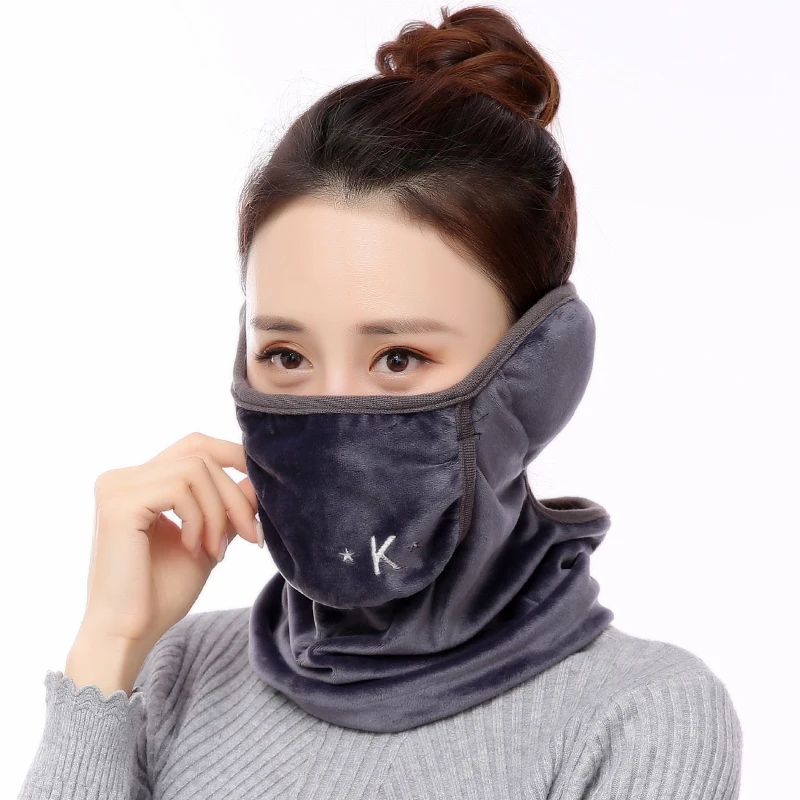 Хлопковая ветрозащитная Пылезащитная теплая маска для лица для женщин с вышивкой бархатные Моющиеся Многоразовые маски Зимние Теплые маски - Цвет: A607 Gray
