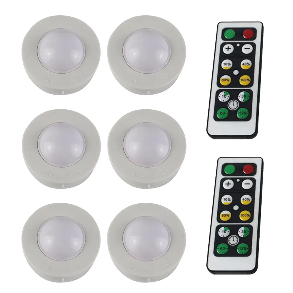 2Remote 6Lamp Круглый беспроводной светодиодный светильник с регулируемой яркостью и батареей, Ночной светильник с пультом дистанционного управления, шкаф для детской комнаты, защита глаз - Цвет: 2Remote 6Lamp