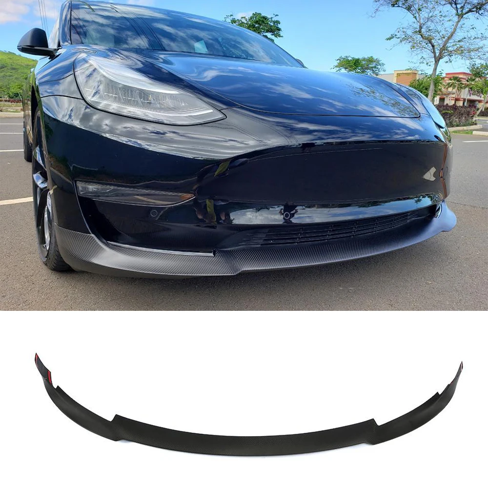 Автомобильный передний бампер спойлер для Tesla Model 3 Base Sedan 4 Door Long Range Gloss / Matte Carbon