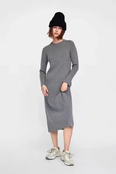 Зимнее вязаное платье в английском стиле с круглым вырезом vestidos de fiesta de noche maxi