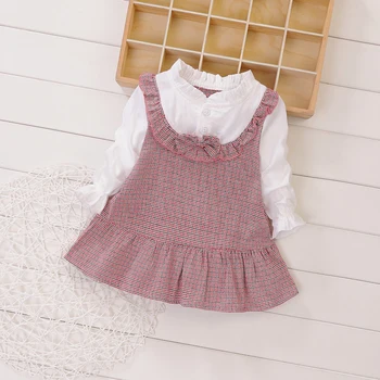 

New Children's Fashion Dress Girls' Two-piece Plaid Strap Princess Dress Hot