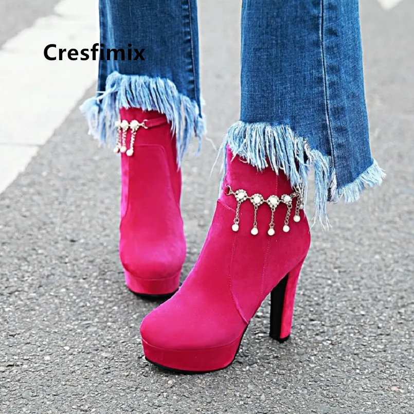 b Cresfimix/Botas De Mujer; красивые женские ботильоны на высоком каблуке высокого качества бежевого цвета; женские повседневные ботинки; зимняя обувь для вечеринок; Botas; C6091 - Цвет: b