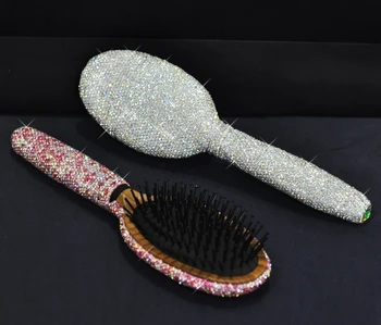 

Luxury Diamond Makeup Comb Creative Handmade Bling Rhinestone Massage Comb Wooden Portable Comb Girl Room desk Table Decor