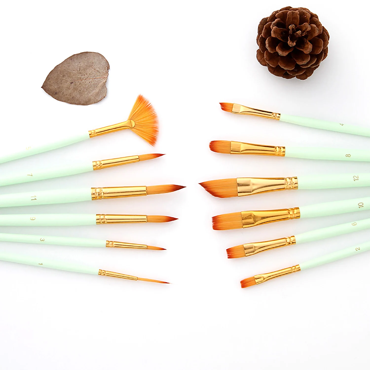 12pcs Paint Brushes Set Kit Multiple Mediums Brushes with Nylon Hair for Artist Acrylic Aquarelle Gouache Oil Painting