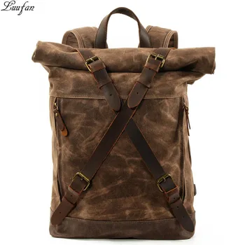 

Luufan Vintage Canvas Backpacks for Men Canvas Leather Big Travel Backpack Large Waterproof 15" PC Daypacks Retro Male Bagpack