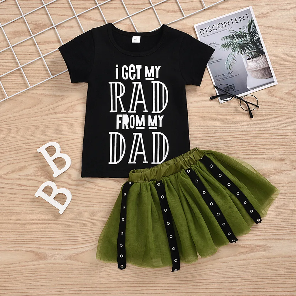 Летняя одежда для маленьких девочек футболка в стиле панк с надписью + тюль