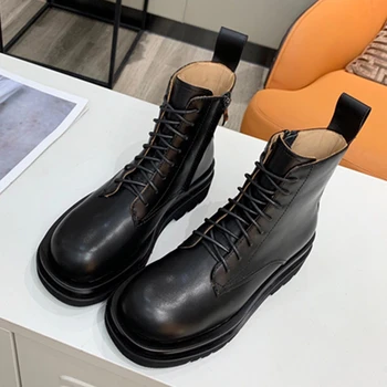 

Women Ankle Boots 2020 New Platform Wedges Women Short Boots Genuine Leather Lace Up Chelsea Boots Black Ankle Boots Women 2020
