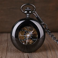 Механические карманные часы со скелетом в стиле стимпанк, винтажное ожерелье, карманные часы с подвеской, с ручным подзаводом, для мужчин и женщин, с цепочкой, подарок