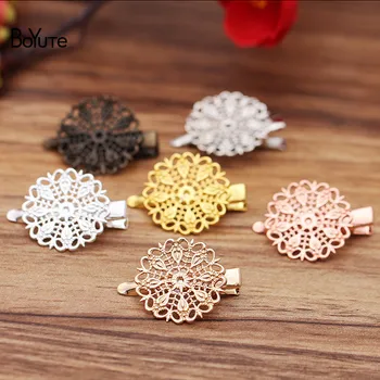 

BoYuTe (40 Pieces/Lot) 25MM Filigree Peacock Feather Hair clips Vintage Diy Hand Made Hair Accessories Wholesale