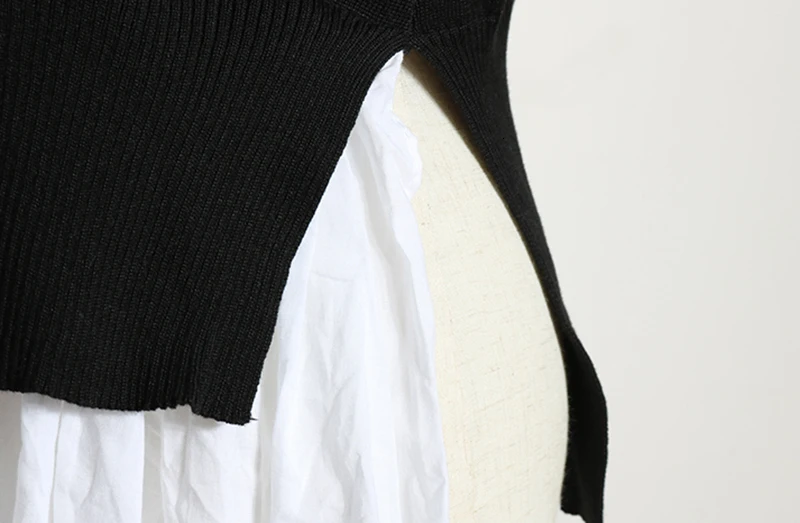 CHICEVER модного цвета, в стиле пэчворк Для женщин свитер с высоким, плотно облегающим шею воротником с расклешенными рукавами сбоку Разделение оверсайз Вязание женское колье для свитера Новинка осени