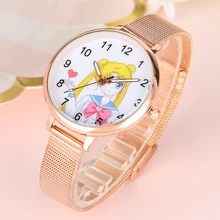 Sailor Moon, женские часы-браслет, модные, розовое золото, сетчатый ремешок, кварцевые женские часы, женские часы, часы, подарки, Relogio Feminino