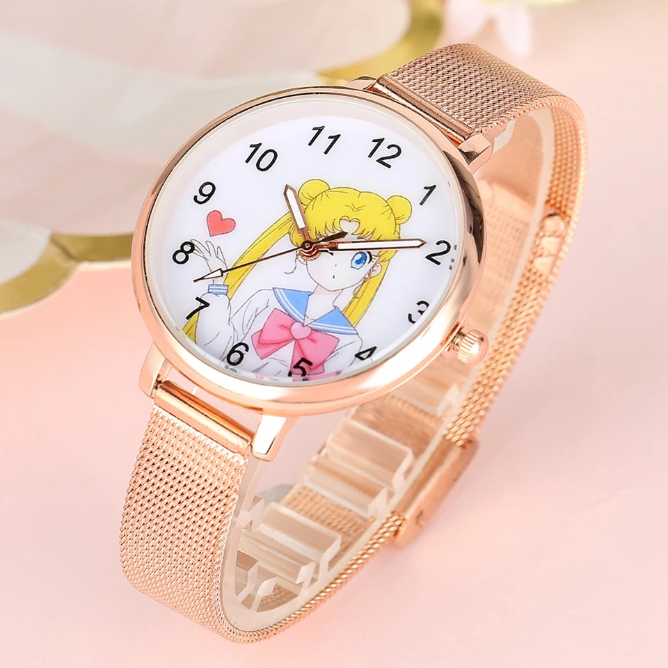Sailor Moon Women's Bracelet Watch Fashion Rose Gold Mesh Band Quartz Ladies Clocks Female Watches Hours Gifts Relogio Feminino