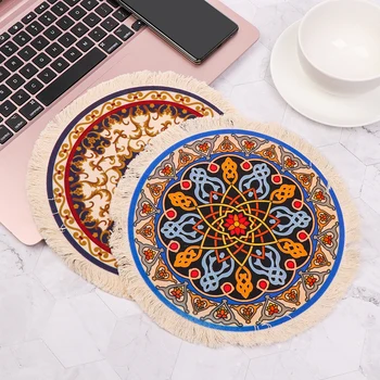 

NEW Persian Rug Style Round Woven Carpet Game Mouse Pad Cup Mouse Pad Fring Retro Home Office Computer Table Decor Accessories