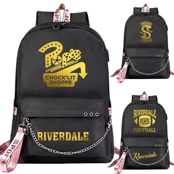 

New TV Series Riverdale Gold Prints Boys Girls Kids School bag Women USB Chain Backpack Canvas Men Bagpack Packsack Bookbag