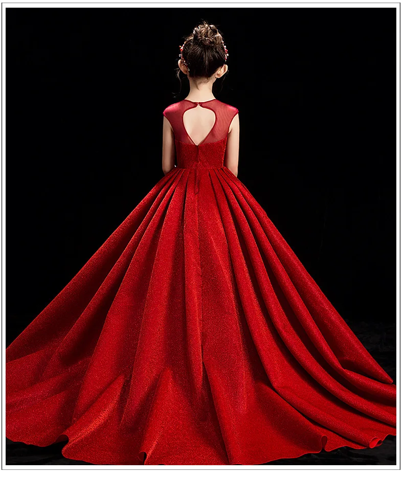 CHILDREN'S Dress Princess Dress Tailing Catwalks Model Red High-End Girls Evening Dress Piano Costume Puffy Yarn