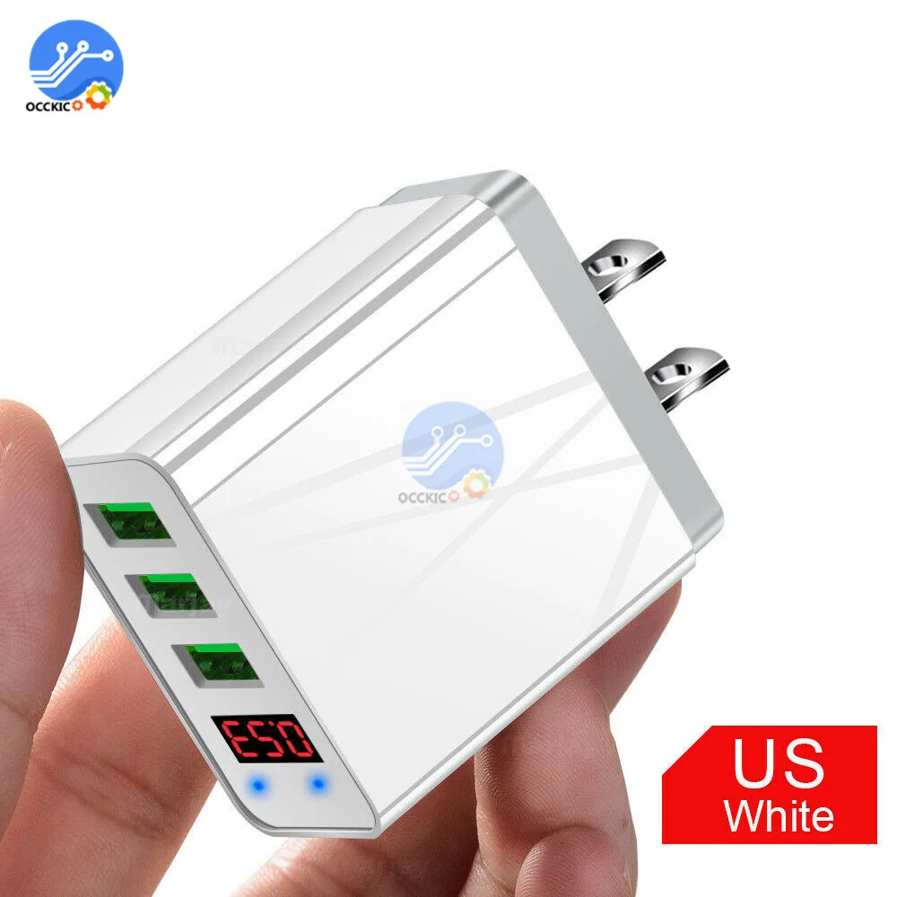US White Цифровой дисплей USB зарядное устройство QC 3,0 адаптер быстрого зарядного устройства ЕС США штекер 3.1A настенный мобильный телефон зарядка для iPhone samsung Xiaomi - Цвет: US White