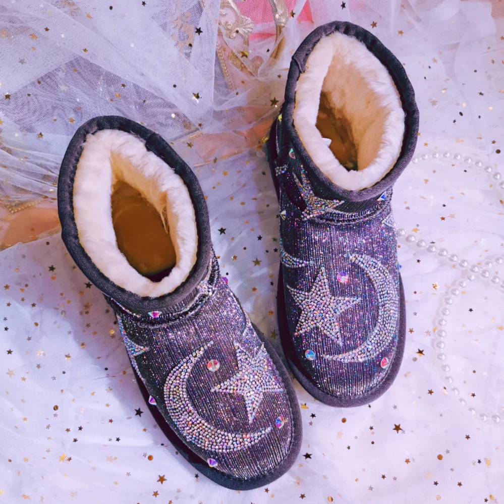 Размеры EU35-41 Блестящие Зимние сапоги Для женщин Водонепроницаемый Женская Теплая обувь женские теплые боты Стразы Ботильоны Chaussures femme