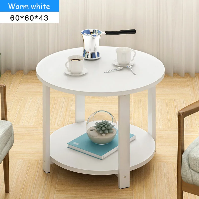 Warm white 60cm Гостиная журнальный столик простой стиль легко собрать круглый деревянный чайный столик со стальными ножками для спальни мебель для ванной комнаты - Цвет: Warm white 60cm