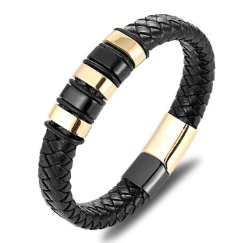 

New Punk Men Women Jewelry Leather Bracelet Braided Handmade Charm Stainless Steel Magnetic Clasp Bracelets & Bangles Male Gift