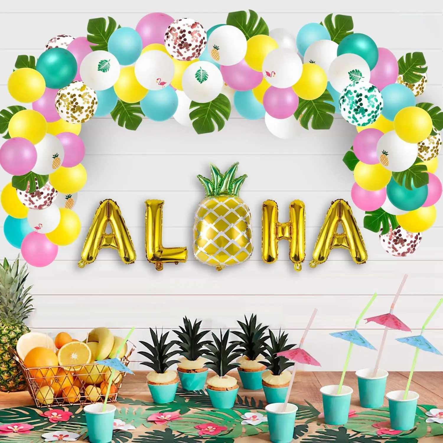 Hawaiian Baby Shower Supplies Balloon Garland Arch Kit Pineapple Aloha Foil for Girl Tropical Birthday Party Decoration | Дом и сад