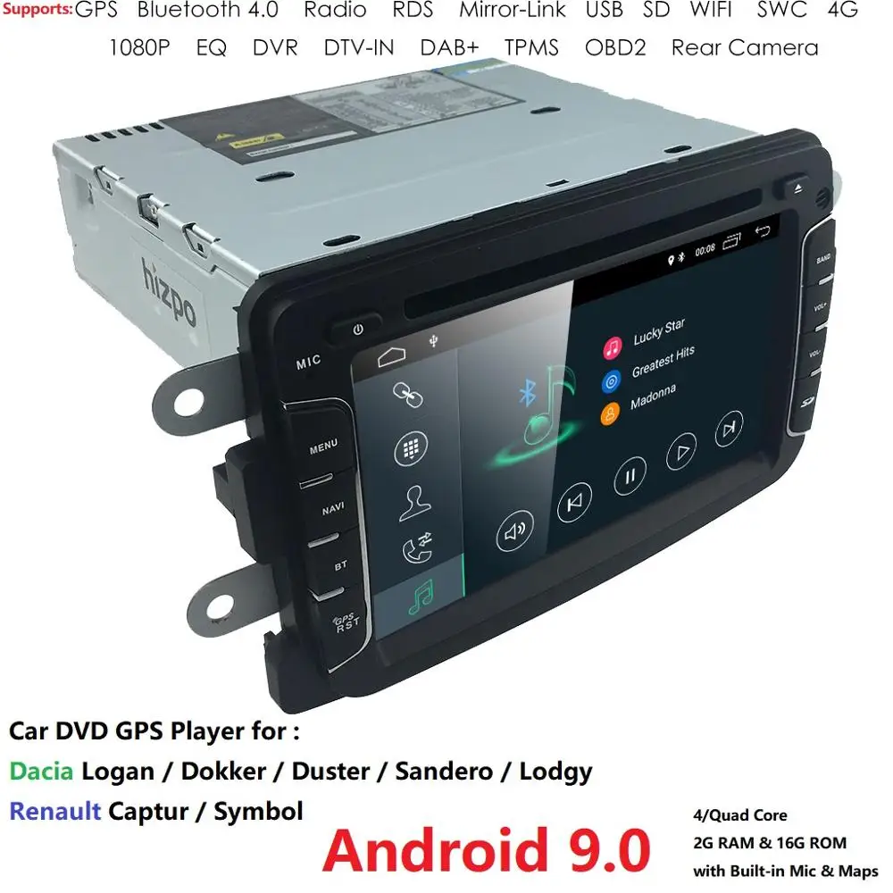 Sale 4GFree shipping!Android 9.0 Car GPS navigation for Dacia Renault Duster Logan Sandero Car DVD multimedia player radio DVR BT RDS 2
