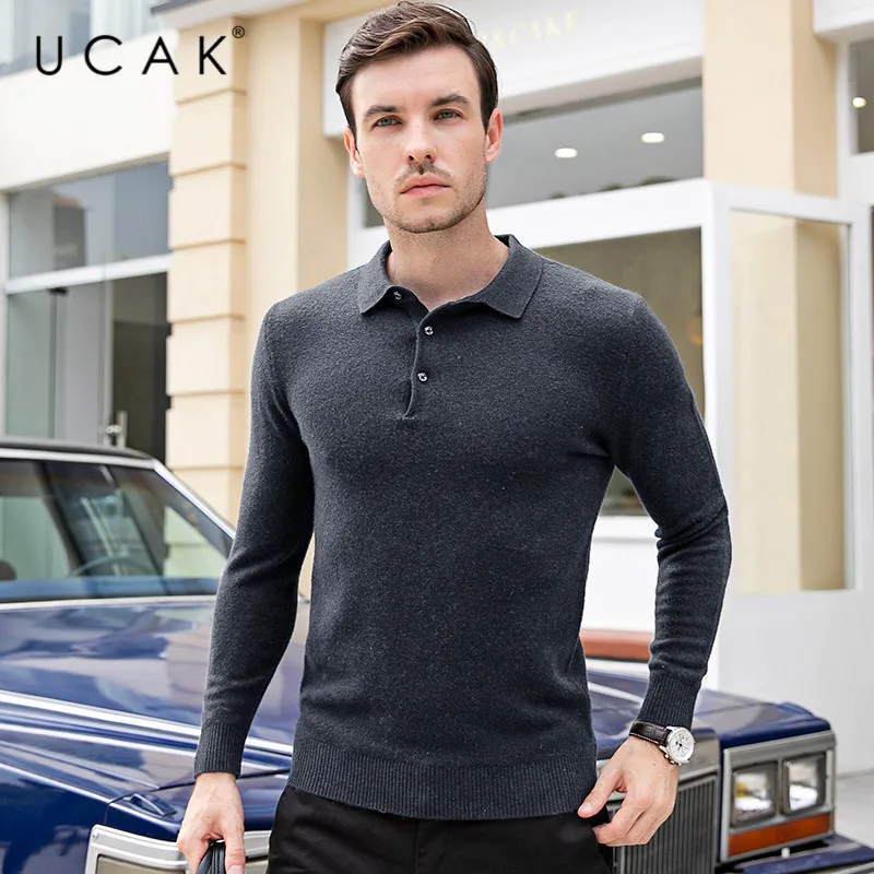 Cheap UCAK Brand Sweaters Men 2019 Autumn Winter Thick Warm Pull Homme Pure Merino Wool Cashmere Streetwear Casual Pullover Male U3088