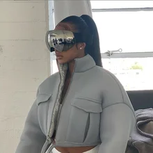 

Autumn Spring Coat Women Trend Turtleneck Zipper Pocket Crop Jacket Solid Slim Drawstring Female Outerwear Hot latest