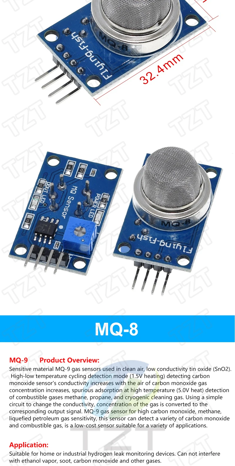 TZT 1/3PCS MQ-2 MQ-3 MQ-4 MQ-5 MQ-6 MQ-7 MQ-8 MQ-9 MQ-135 Erkennung Rauch Methan Flüssiggas Sensoren Modul für Arduino – Detail 12