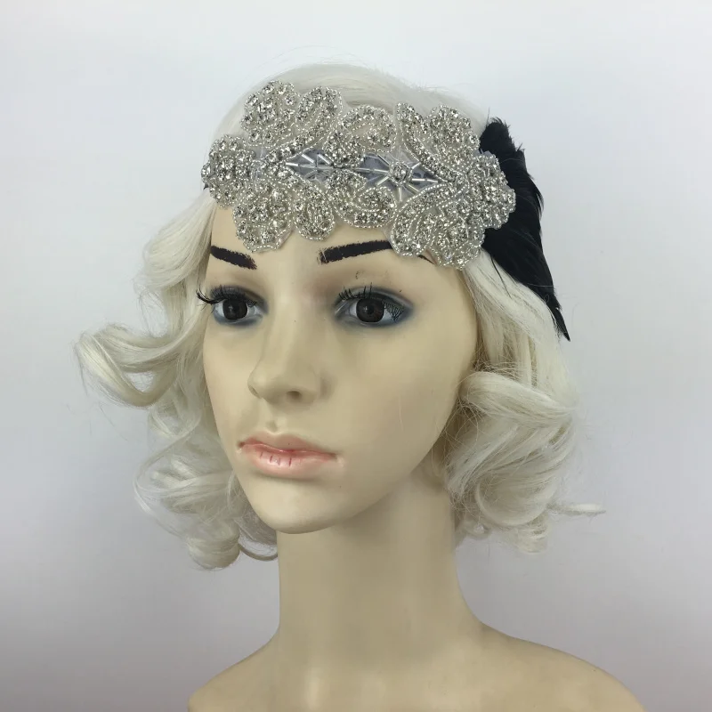 Винтажная с кристаллами хрусталя черная повязка на голову 1920s женские головные уборы