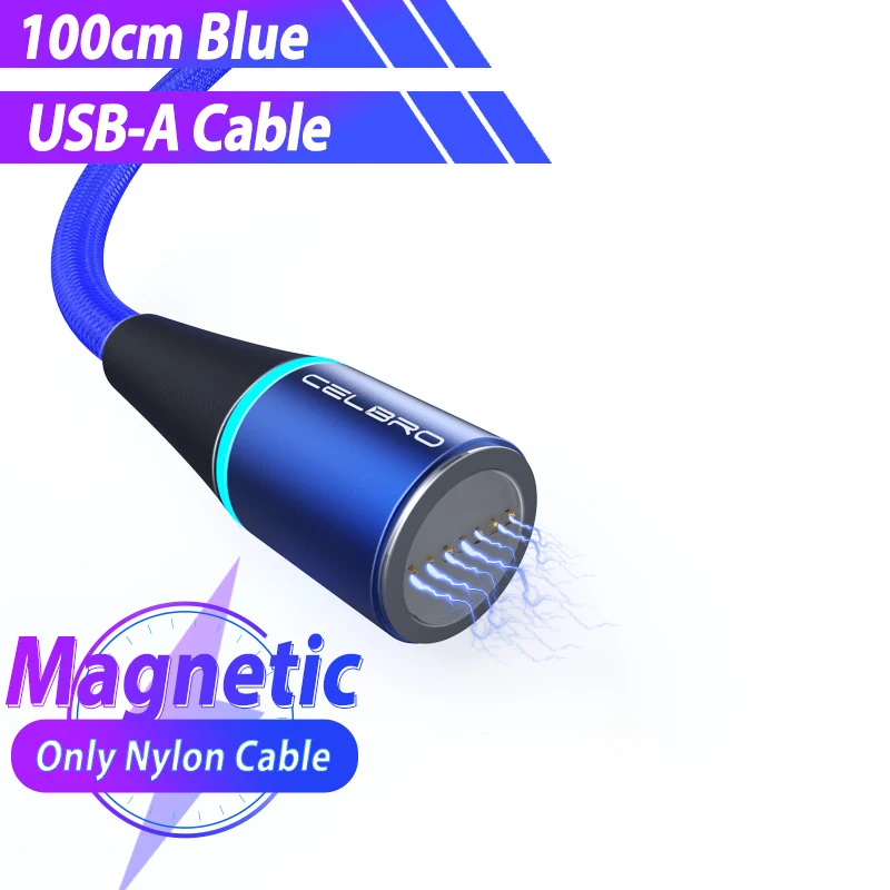 Blue Магнитный Micro usb type C кабель супер-быстрая зарядка 5А телефонный кабель светодиодный USB C кабель для samsung Galaxy Xiaomi Note 10 Plus huawei - Цвет: Blue