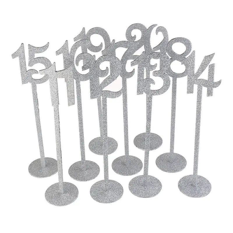Wedding Table Numbers Holders Thicken Wood with Glitter, Silver