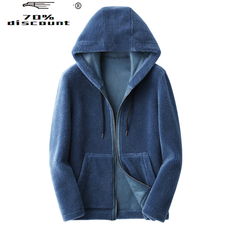 

Real Fur Coat Men Autumn Winter Sheep Shearing 200% Wool Jacket Hooded Plus Size Korean Overcoat KFS29M222-J KJ3095