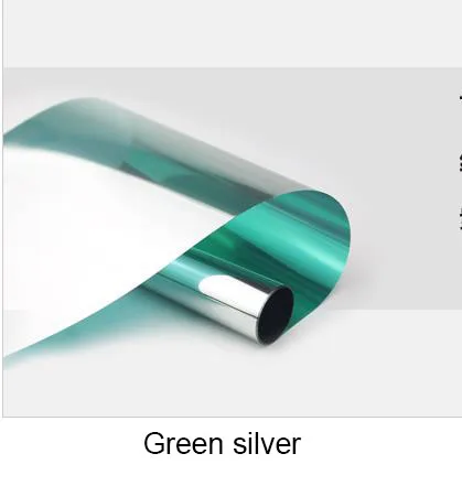40 см x 1 м оконная пленка односторонняя зеркальная Серебряная изоляция наклейки УФ-отторжение конфиденциальности оконные пленки - Цвет: green silver