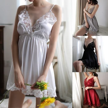 

Night Sleep Dress Nighties for Women Underwear Lingerie Sling Lace Embroidery V-Neck Sexy Nightdress Lenceria Femenina