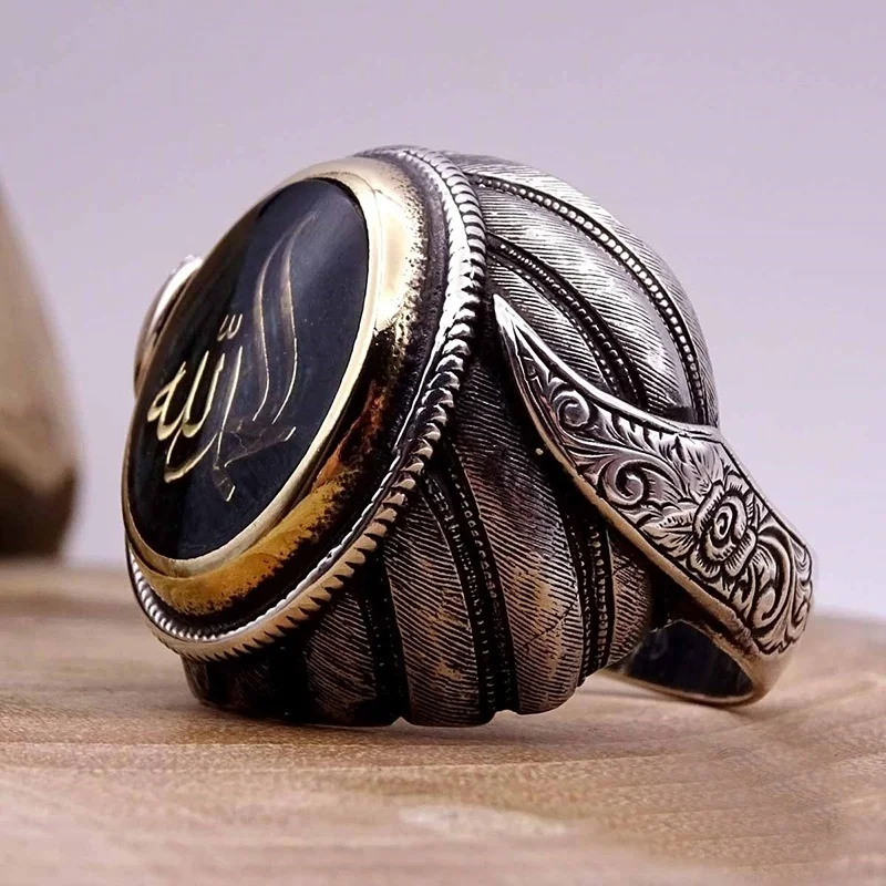 Islam Muslim Rune Ring Men's Ring New Fashion Metal Religious Charm ...
