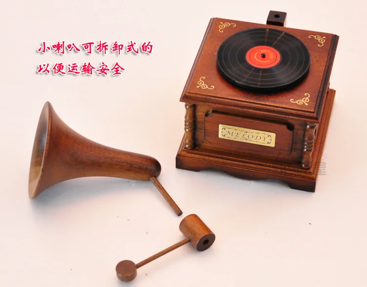 Free shipping Craftsmanship House Ancient Phonograph Lovers Gift Birthday Gifts for Children Wooden Music Box