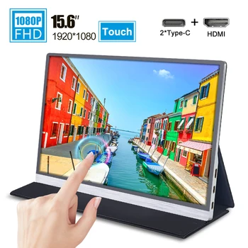 

15.6 inch 1080p type c Touch monitor miniHD 1920x1080 touchscreen display with Leather case for laptop phone computer MacBook NS