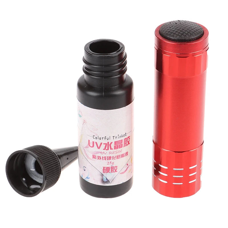 

2pcsUV Flashlight Lamp + UV Resin Kit 25ml Ultraviolet Cure Resin DIY Fast Curing UV Hard Resin Glue For Jewelry Handicrafts