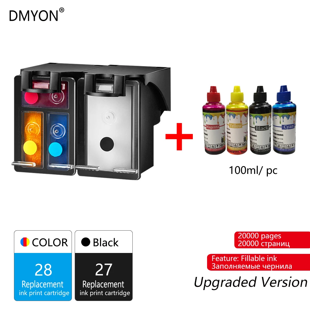 DMYON 27 28 XL заправляемый картридж совместимый для hp 27 28 с чернилами hp Deskjet 450 450CI 5550 3420 3520 3550 3650 3740 3845 принтер - Цвет: Black and Color
