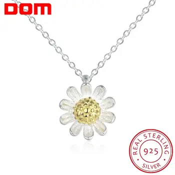 

DOM 100% 925 Sterling Silver Blooming Yellow Daisy Flower Pendant Necklace for Women Luxury Silver Jewelry SVN072