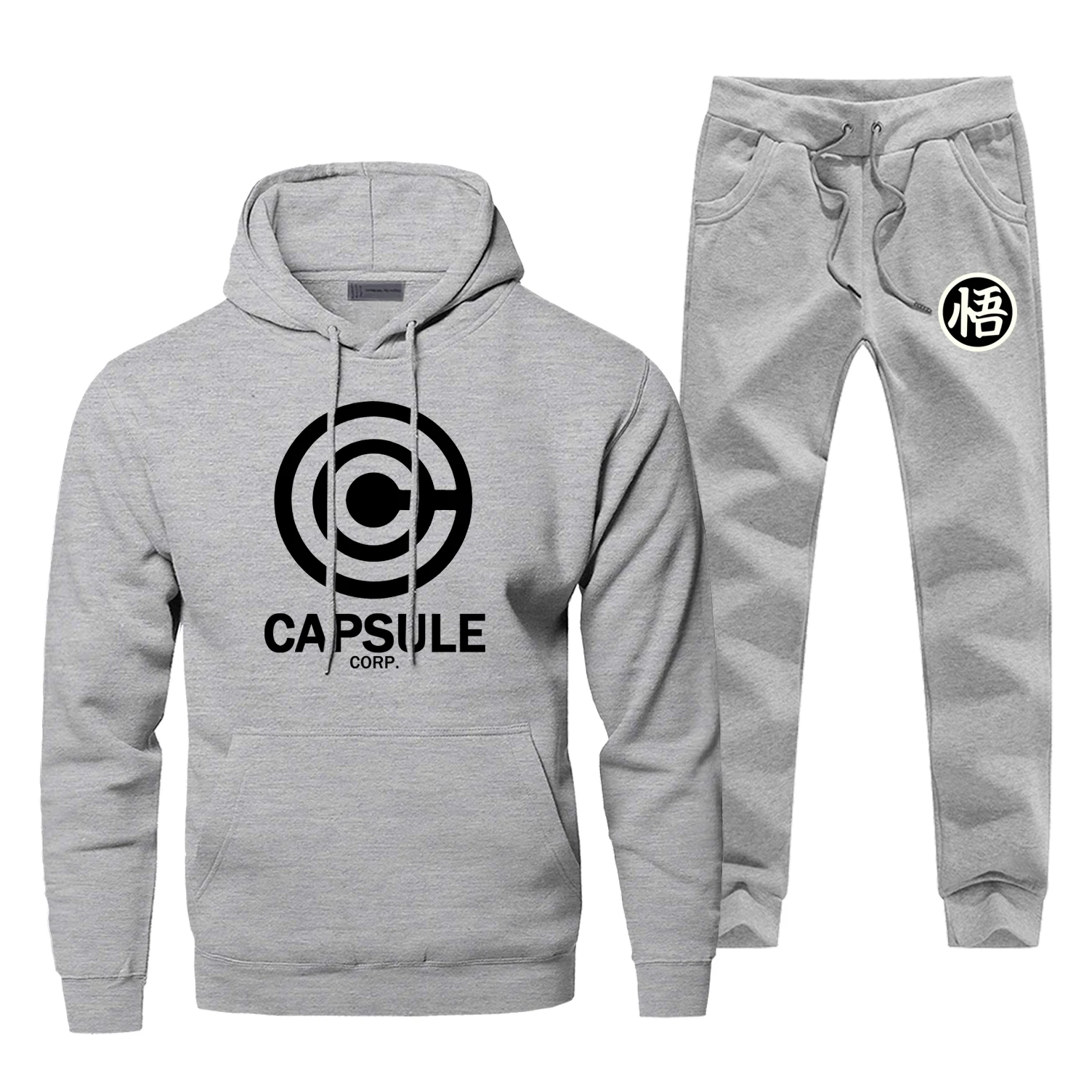 Мода Зимние флисовые Dragon Ball Z чехол Capsule corp куртка с принтом трикотажная кофта на молнии с капюшоном+ Штаны Для мужчин комплекты Повседневное осеннее утепленное Для мужчин s кофты - Цвет: Gray 1